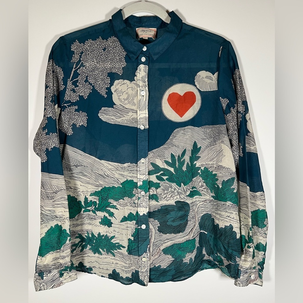 Sezane x Inoui Editions Pierro Green Story lightweight shirt sz 38(6) French